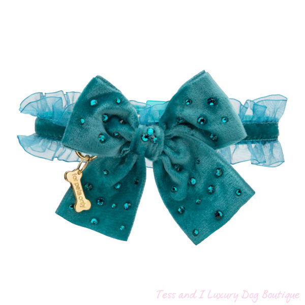 FOR PETS ONLY-RIBBON AND ROUCHES TURQUOISE COLLAR-LIMITED EDITION