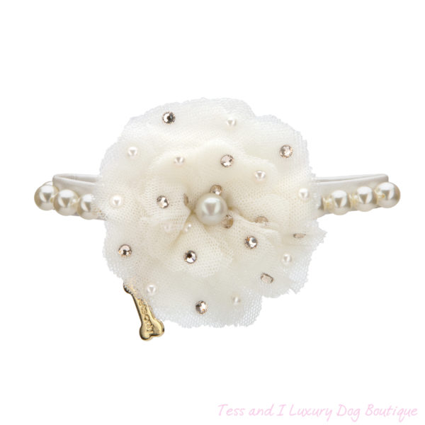FOR PETS ONLY-CREAM FLOWER AND PEARLS COLLAR-LIMITED EDITION