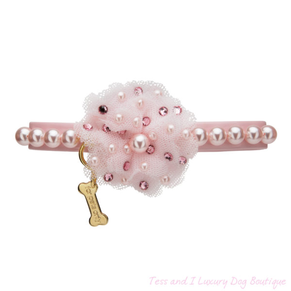 FOR PETS ONLY-PINK FLOWER AND PEARLS COLLAR-LIMITED EDITION