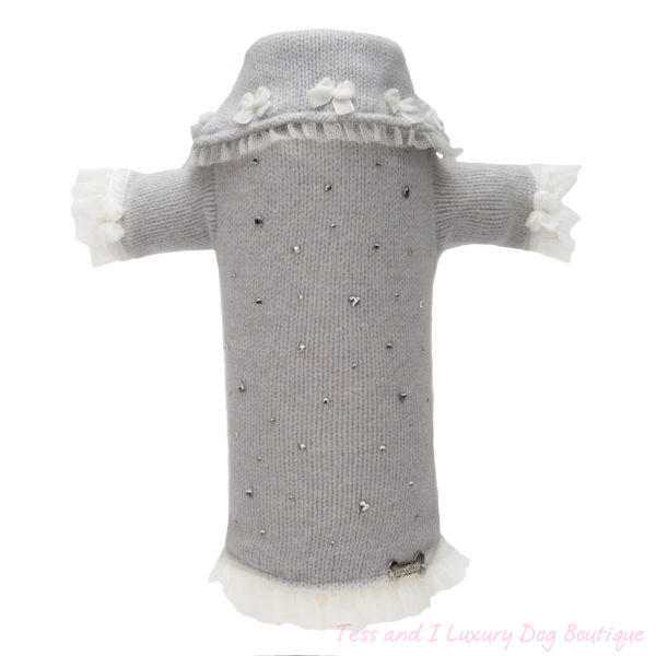 FOR PETS ONLY-MY SWEET VELVET BOWS SWEATER PEARL GREY-LIMITED EDITION