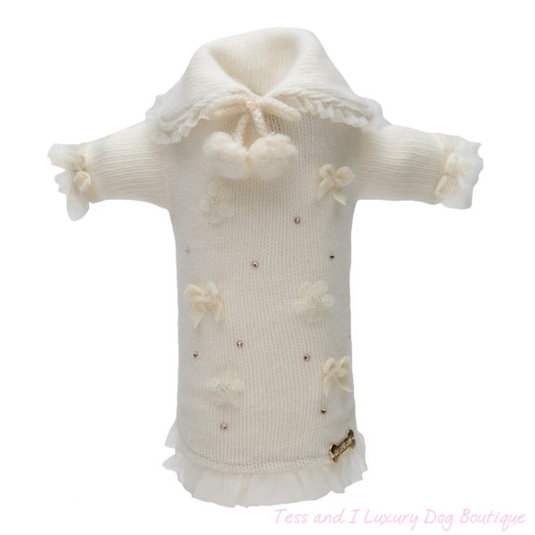 FOR PETS ONLY-SPARKLING POM POM CREAM SWEATER-LIMITED EDITION