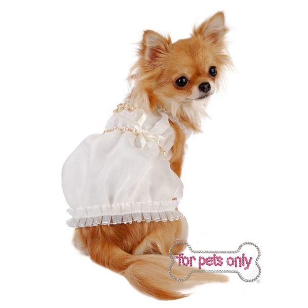 FOR PETS ONLY-BABY DOLL WHITE ORGANZA DRESS-COUTURE