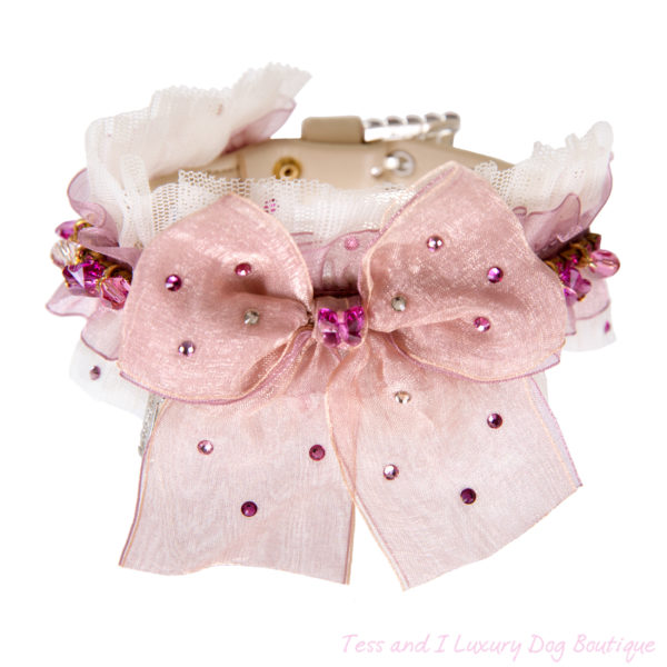 FOR PETS ONLY- NATURAL BEAUTY RIBBON PINK AND BEIGE COLLAR-COUTURE COLLECTION