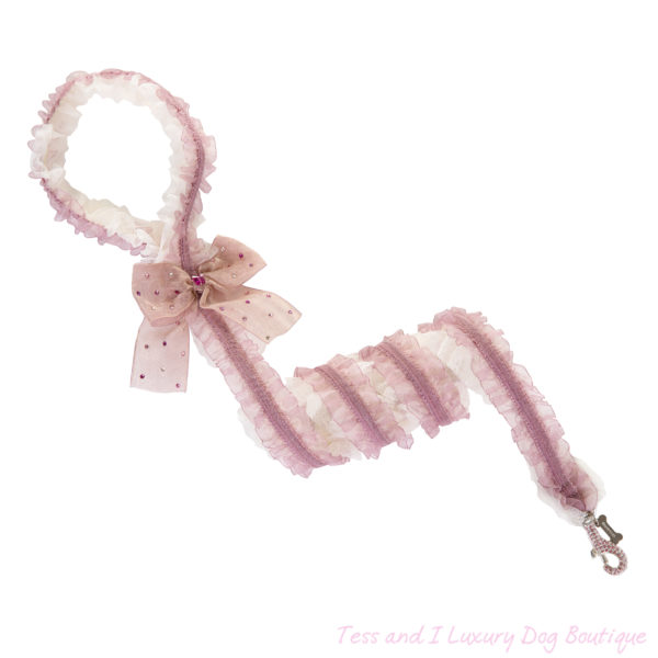 FOR PETS ONLY- LINGERIE BOW PINK AND BEIGE LEASH-COUTURE COLLECTION