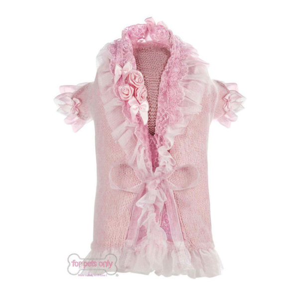 FOR PETS ONLY-Coquette cardigan pink wool and lace