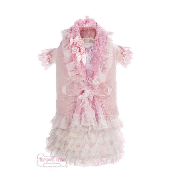 FOR PETS ONLY-Coquette cardigan pink wool and lace - Image 3