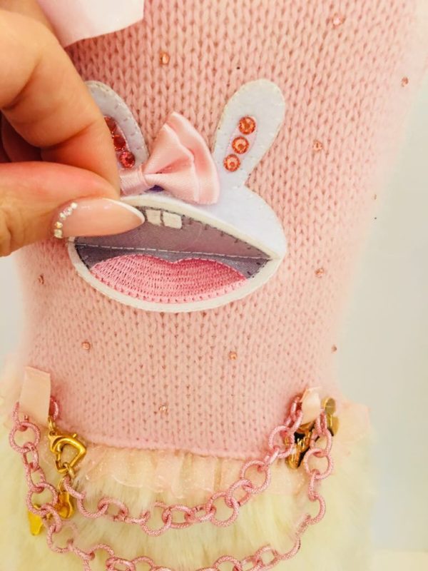 FOR PETS ONLY-DANCE WITH BUNNY PINK WOOL DRESS-LIMITED EDITION - Image 4