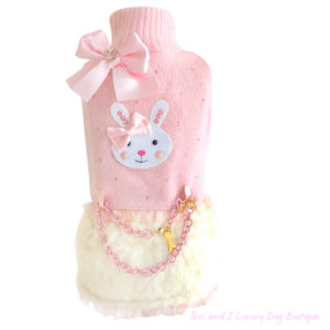 FOR PETS ONLY-DANCE WITH BUNNY PINK WOOL DRESS-LIMITED EDITION