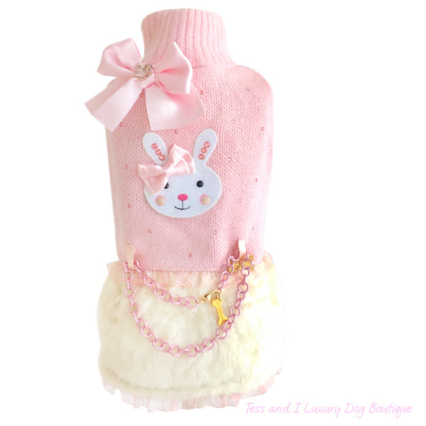 FOR PETS ONLY-DANCE WITH BUNNY PINK WOOL DRESS-LIMITED EDITION